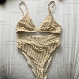 Beige Textured Bikini Set